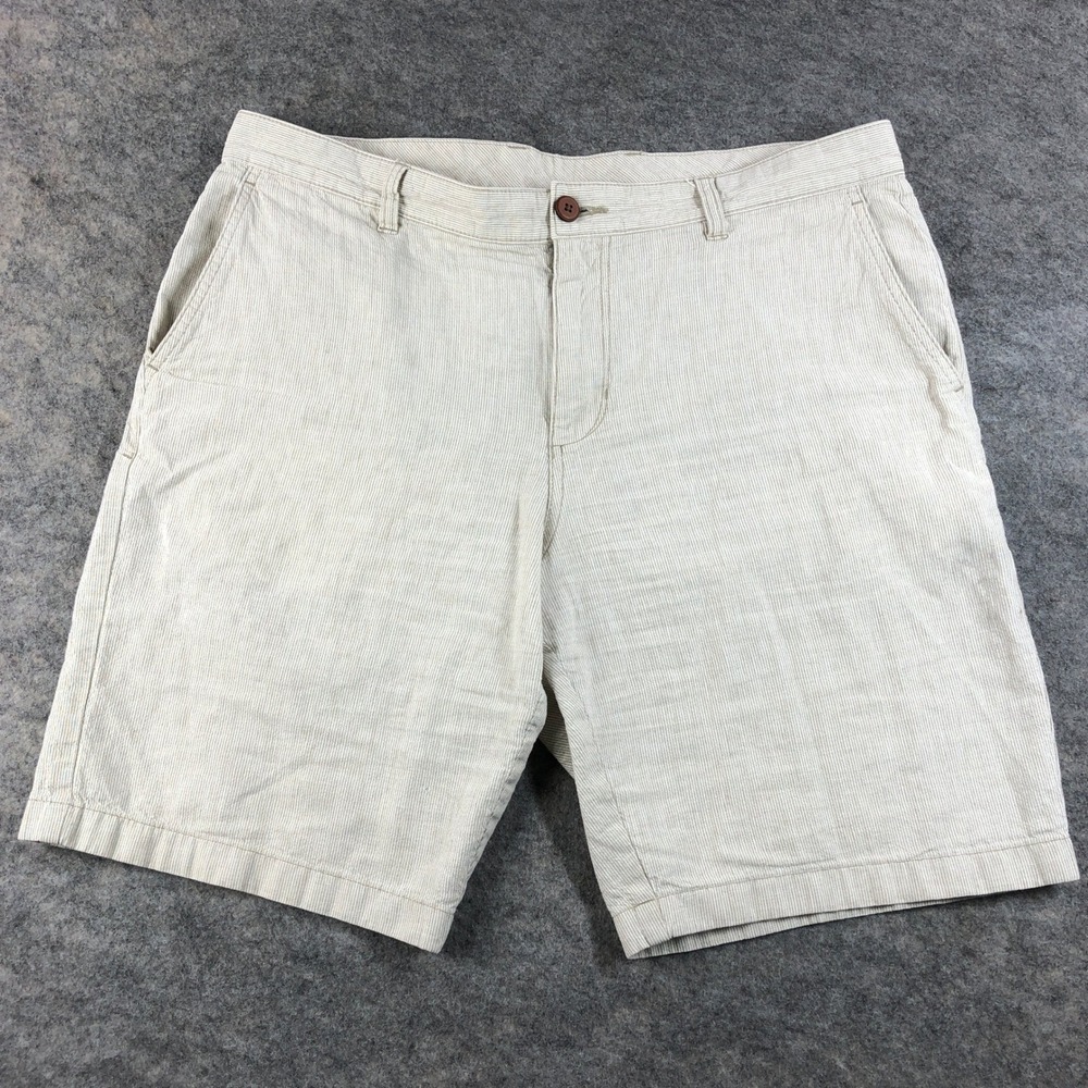 Tommy Bahama Shorts Men's 36 Beige Linen Cotton Striped Casual Mid Rise Resort